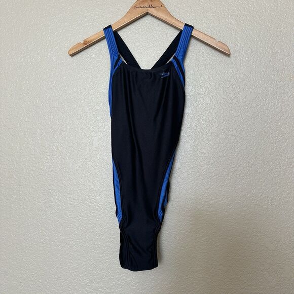 Speedo Women’s Swimsuit One Piece Racing Competitive Racer Back 8 / 34 Black Blu - Picture 1 of 5